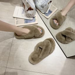 image-Candy color thickened plush slippers women's autumn and winter outer wear 2020 net red new flat bottom one word thick bottom cotton slippers women