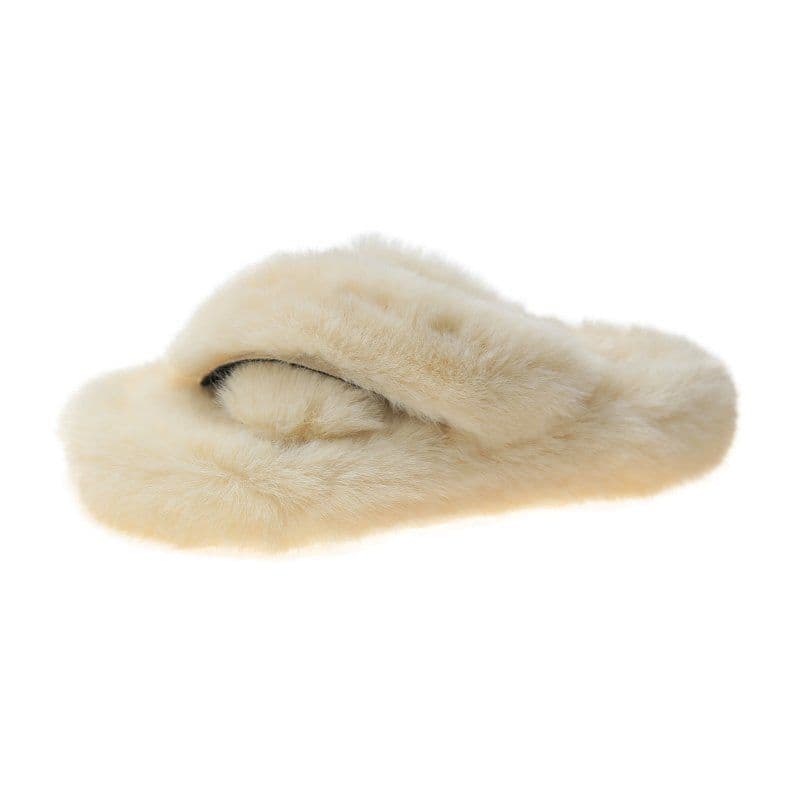 image-Candy color thickened plush slippers women's autumn and winter outer wear 2020 net red new flat bottom one word thick bottom cotton slippers women