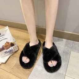 image-Candy color thickened plush slippers women's autumn and winter outer wear 2020 net red new flat bottom one word thick bottom cotton slippers women
