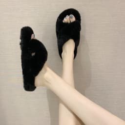 image-Candy color thickened plush slippers women's autumn and winter outer wear 2020 net red new flat bottom one word thick bottom cotton slippers women