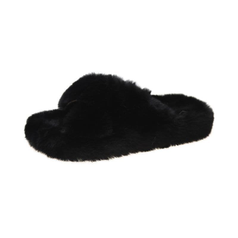image-Candy color thickened plush slippers women's autumn and winter outer wear 2020 net red new flat bottom one word thick bottom cotton slippers women