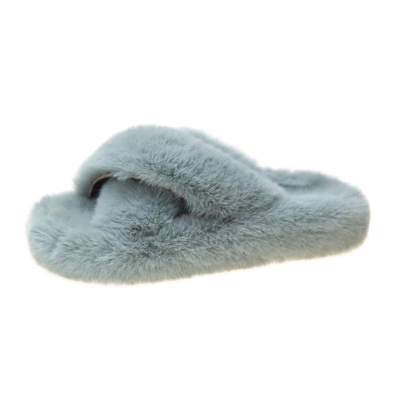 image-Candy color thickened plush slippers women's autumn and winter outer wear 2020 net red new flat bottom one word thick bottom cotton slippers women