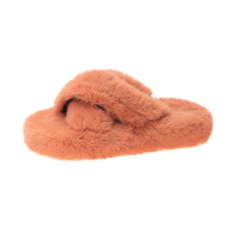 image-Candy color thickened plush slippers women's autumn and winter outer wear 2020 net red new flat bottom one word thick bottom cotton slippers women