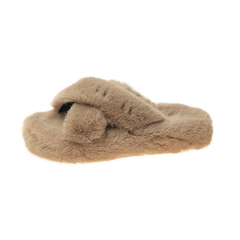 image-Candy color thickened plush slippers women's autumn and winter outer wear 2020 net red new flat bottom one word thick bottom cotton slippers women
