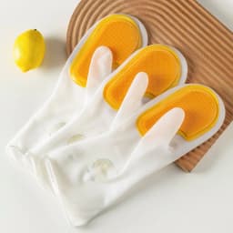 image-Kitchen Cleaning Magic Brush Dishwashing Gloves Non-slip Insulated Silicone Thickened Household Dishwashing Gloves Small Yellow Duck Gloves