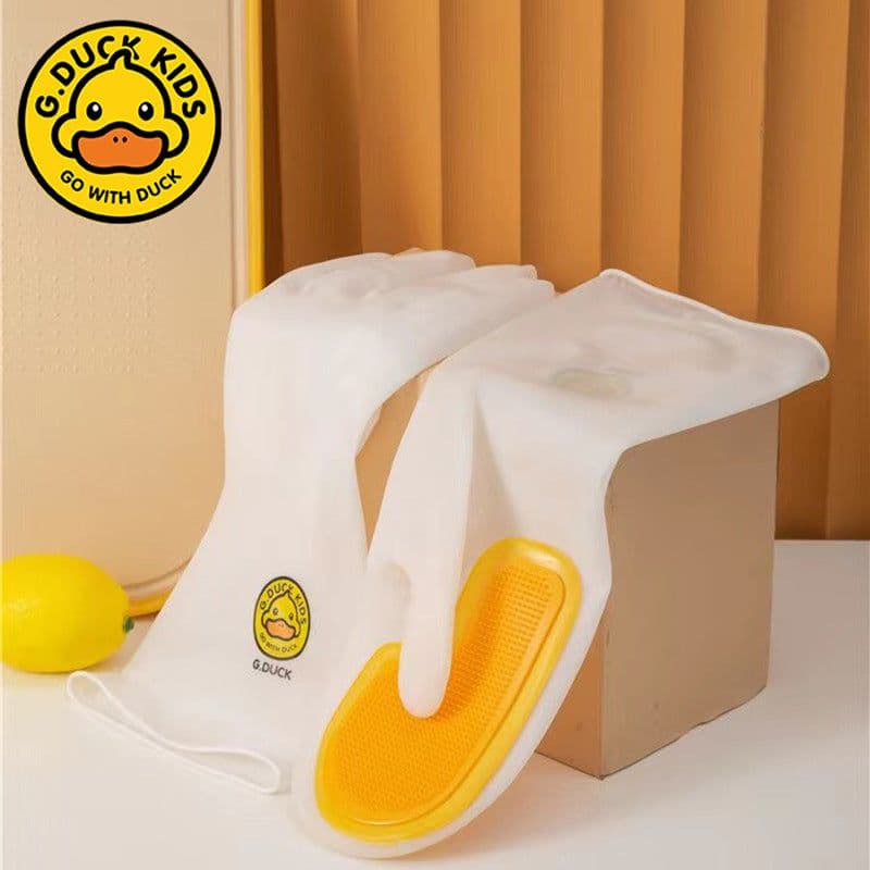 image-Kitchen Cleaning Magic Brush Dishwashing Gloves Non-slip Insulated Silicone Thickened Household Dishwashing Gloves Small Yellow Duck Gloves