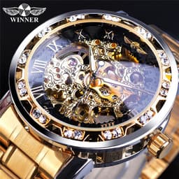 image-men's fashion casual popular hollow rhinestone manual mechanical watch