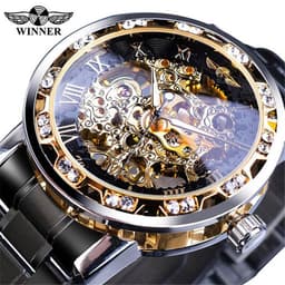 image-men's fashion casual popular hollow rhinestone manual mechanical watch