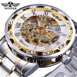 image-men's fashion casual popular hollow rhinestone manual mechanical watch