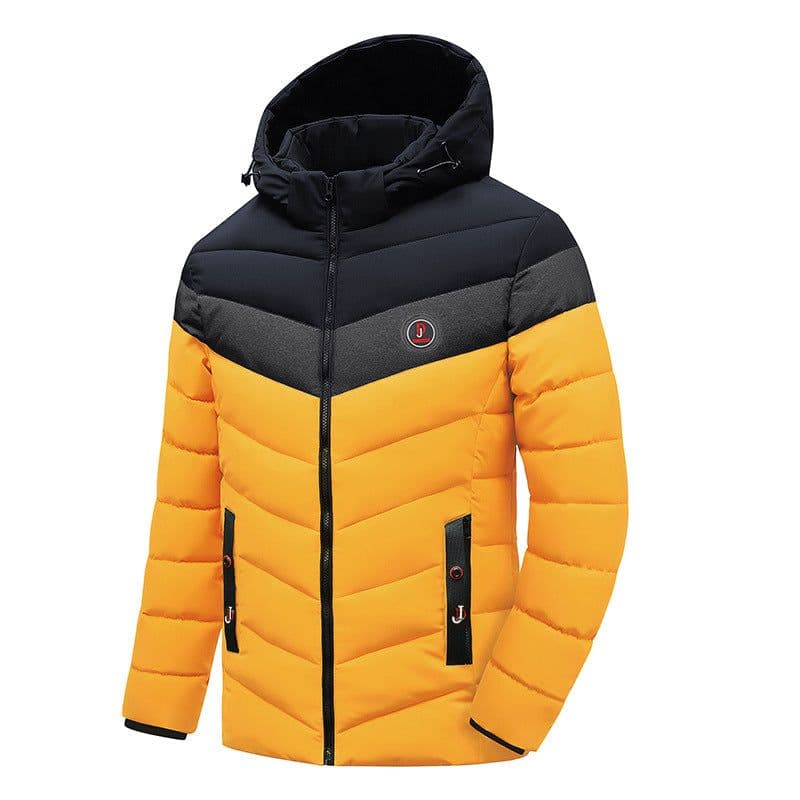 image-Cross-border Amazon spot men's cotton clothes winter new warm men's cotton clothes color matching hooded detachable cotton clothes