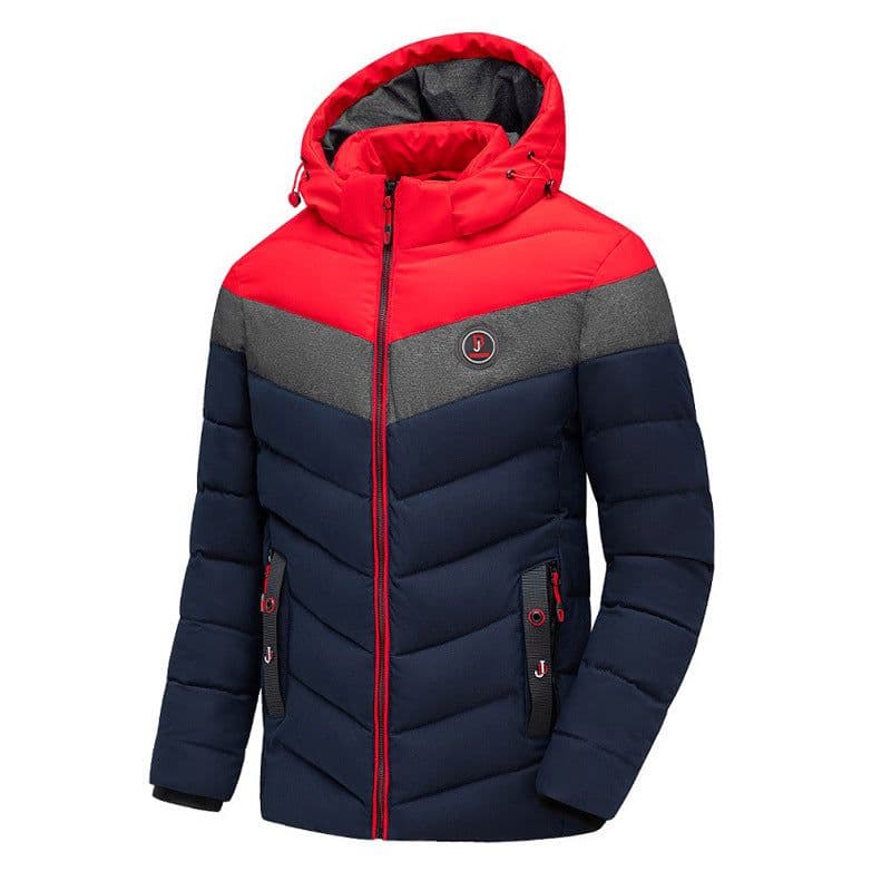 image-Cross-border Amazon spot men's cotton clothes winter new warm men's cotton clothes color matching hooded detachable cotton clothes