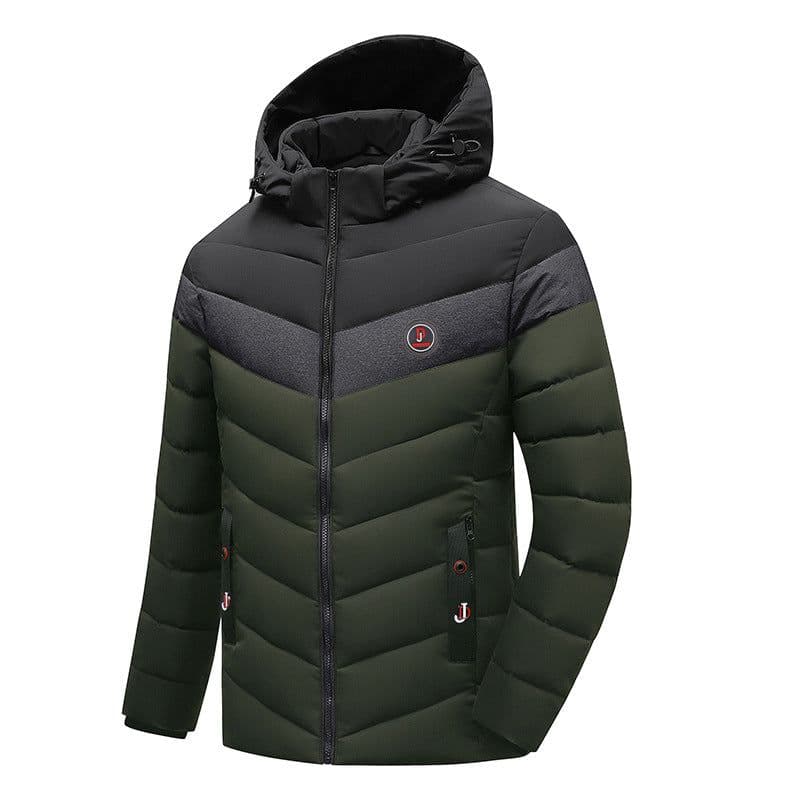 image-Cross-border Amazon spot men's cotton clothes winter new warm men's cotton clothes color matching hooded detachable cotton clothes