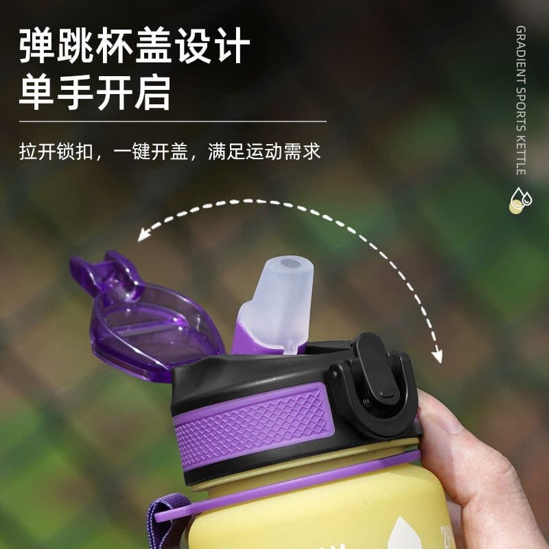 image-Cross-border explosion model gradient color frosted plastic cup outdoor large-capacity sports straw water cup time scale cup wholesale