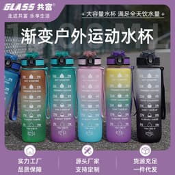 image-Cross-border explosion model gradient color frosted plastic cup outdoor large-capacity sports straw water cup time scale cup wholesale