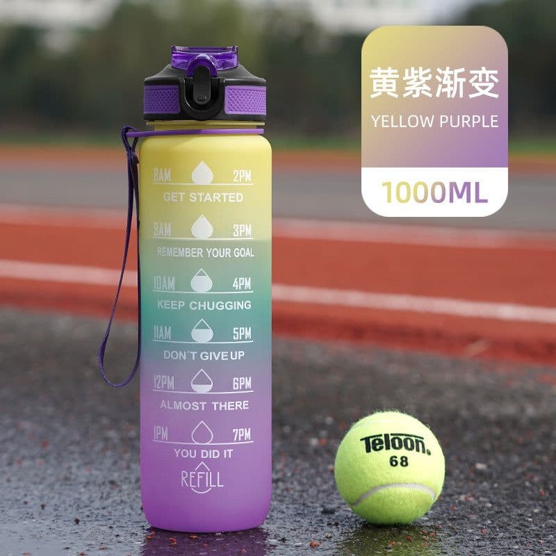 image-Cross-border explosion model gradient color frosted plastic cup outdoor large-capacity sports straw water cup time scale cup wholesale