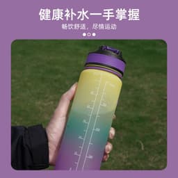 image-Cross-border explosion model gradient color frosted plastic cup outdoor large-capacity sports straw water cup time scale cup wholesale