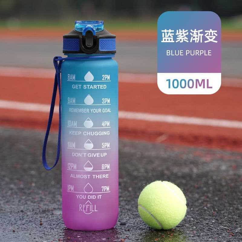 image-Cross-border explosion model gradient color frosted plastic cup outdoor large-capacity sports straw water cup time scale cup wholesale