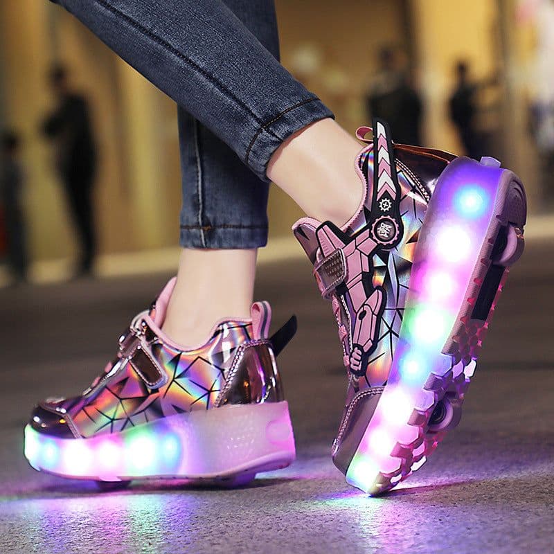 image-Specially for cross-border e-commerce two-wheeled walking shoes LED hair smooth roller shoes outdoor sports skates colorful roller shoes