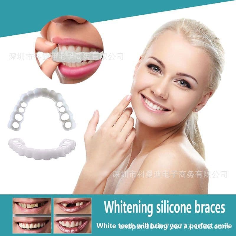 image-Upper teeth and lower teeth simulation braces non-porous braces whitening sleeves second generation silicone artificial teeth dentures factory direct sales