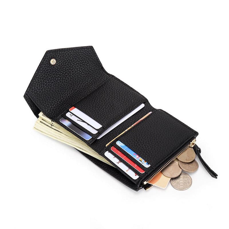 image-Leather wallet women's short simple folding tri-fold first layer cowhide wallet Japanese and Korean fashion new envelope coin purse