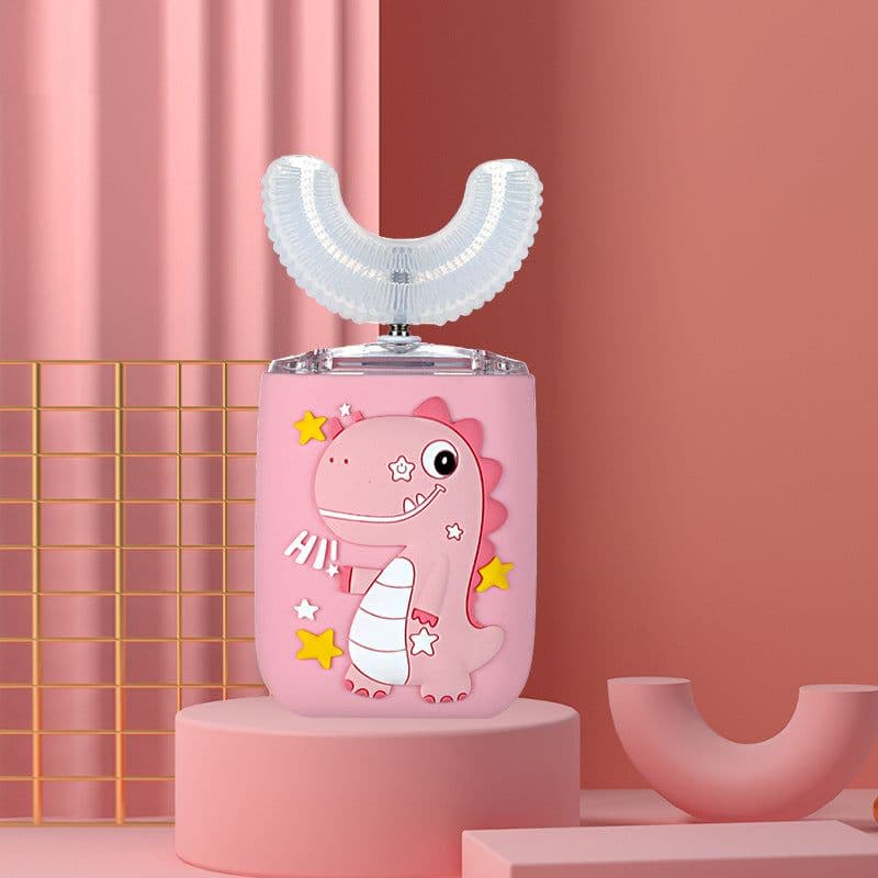 image-Excellent white baby U-shaped electric toothbrush for children 2-6-12 years old and above children U-shaped sonic brushing artifact dinosaur