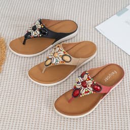 image-Retro Roman Bohemian Ethnic Style MD Soft Bottom Non-slip Beaded Shells All-match Women's Sandals and Slippers