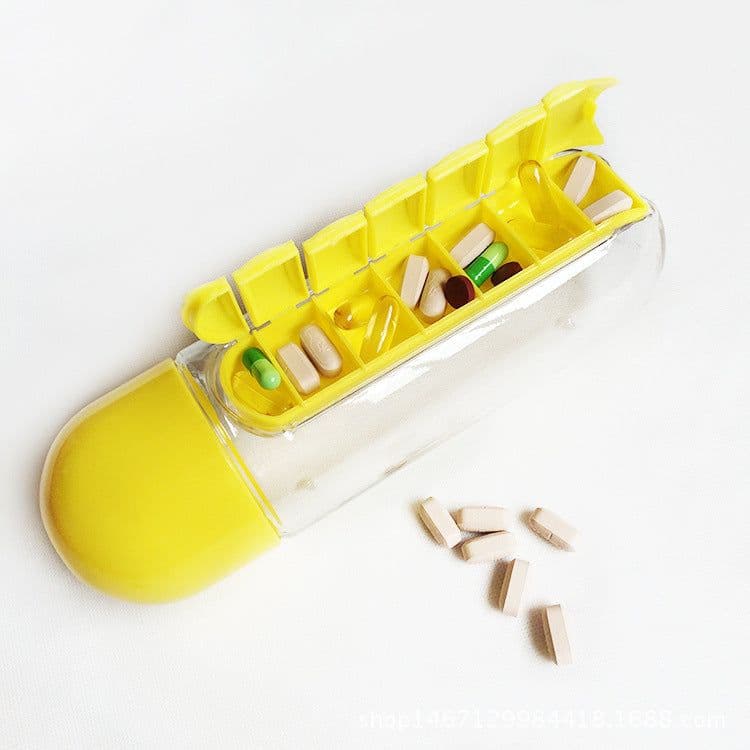 image-Creative two-in-one medicine box water cup seven-day packaging outdoor portable water bottle one week with medicine box cup wholesale