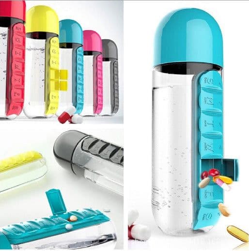 image-Creative two-in-one medicine box water cup seven-day packaging outdoor portable water bottle one week with medicine box cup wholesale