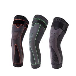 image-Lengthened men's sports knitted nylon knee pads compression knee pads riding dance knee pads long straps warm knee pads