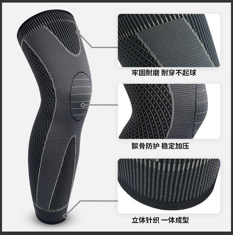 image-Lengthened men's sports knitted nylon knee pads compression knee pads riding dance knee pads long straps warm knee pads