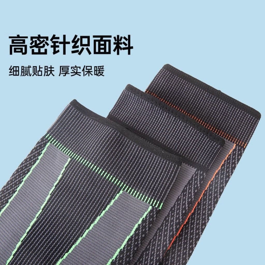 image-Lengthened men's sports knitted nylon knee pads compression knee pads riding dance knee pads long straps warm knee pads