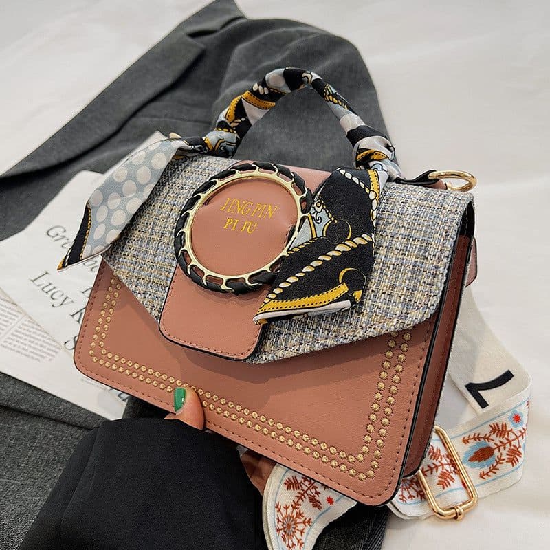 image-Bag women's bag new 2021 autumn and winter contrast color shoulder bag fashion casual small square bag PU simple hand-held messenger bag