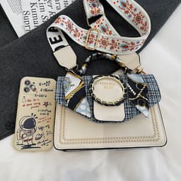 image-Bag women's bag new 2021 autumn and winter contrast color shoulder bag fashion casual small square bag PU simple hand-held messenger bag