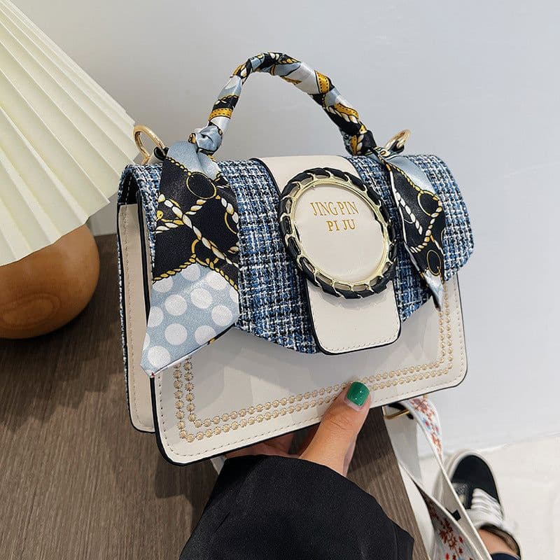 image-Bag women's bag new 2021 autumn and winter contrast color shoulder bag fashion casual small square bag PU simple hand-held messenger bag