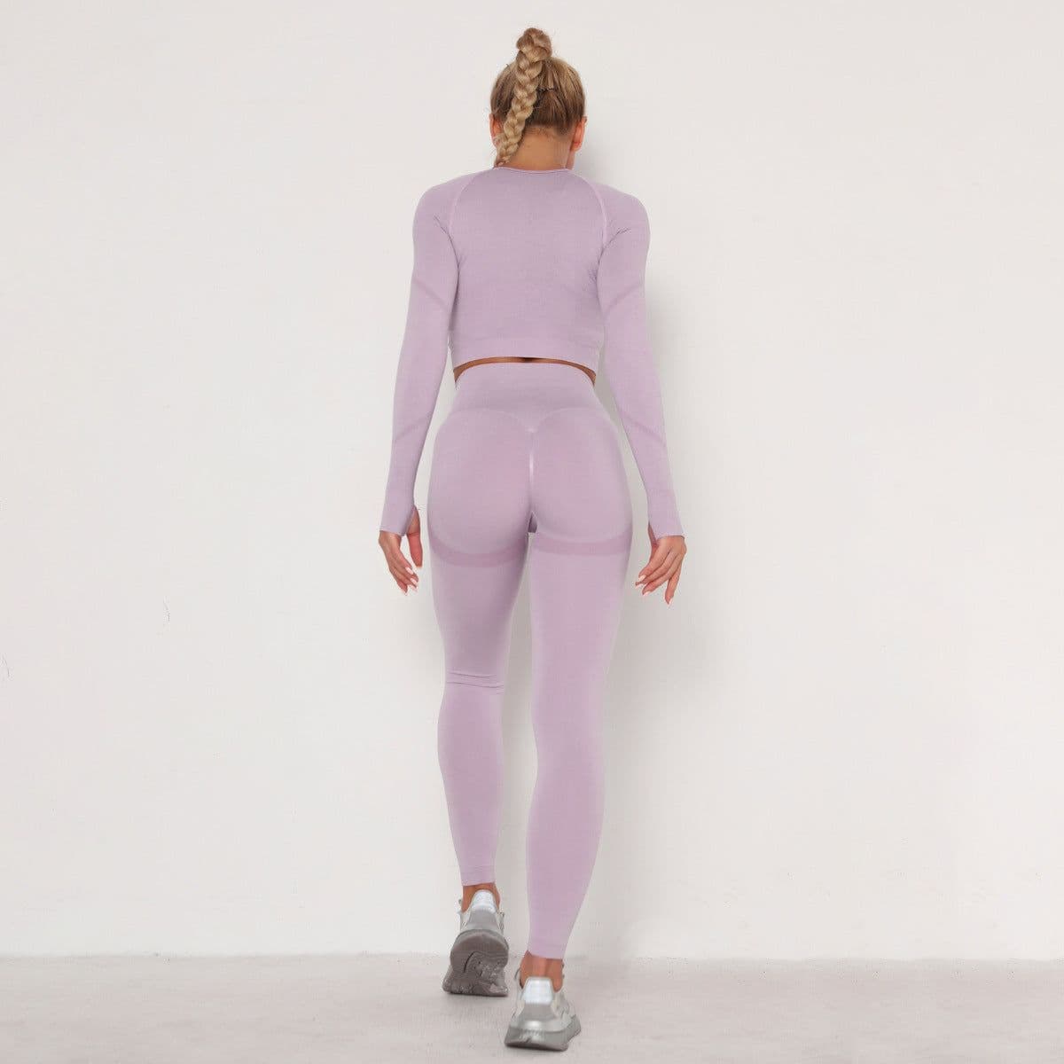 image-Women's High Waist Yoga Pants Two-Piece Set - Peach, XL