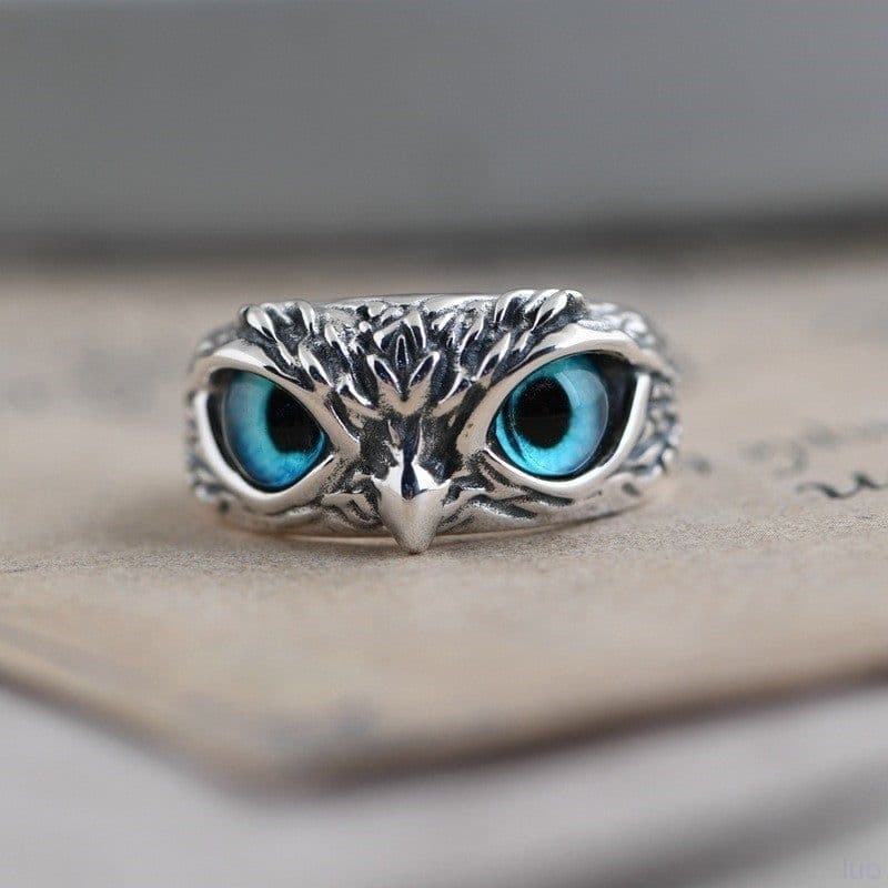 image-D057 European and American foreign trade cross-border hot-selling retro owl ring Devil's eye ring ring jewelry wholesale