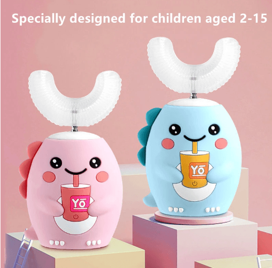 image-New children's U-shaped electric toothbrush 2-6-12 years old baby brushing teeth automatic u-shaped rechargeable tooth cleaner wholesale