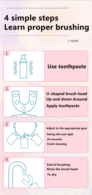 image-New children's U-shaped electric toothbrush 2-6-12 years old baby brushing teeth automatic u-shaped rechargeable tooth cleaner wholesale