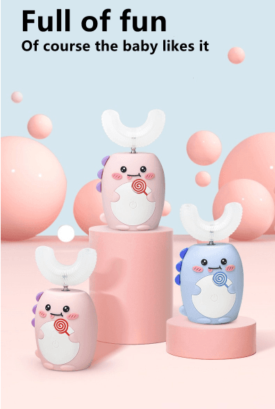 image-New children's U-shaped electric toothbrush 2-6-12 years old baby brushing teeth automatic u-shaped rechargeable tooth cleaner wholesale
