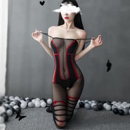 image-New European and American sexy transparent hollow passion suit open file one-piece underwear sexy uniform temptation foreign trade wholesale