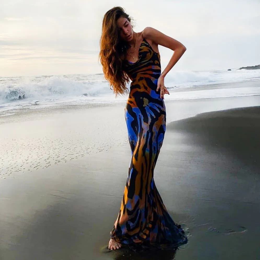 image-2022 European and American hot summer women's new sexy printing pile collar suspenders halter dress women's dress