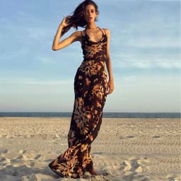 image-2022 European and American hot summer women's new sexy printing pile collar suspenders halter dress women's dress