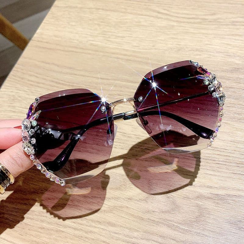 image-2022 new cross-border hot-selling diamond-encrusted women's sunglasses Korean version of the tide anti-ultraviolet sun glasses big face sunscreen summer