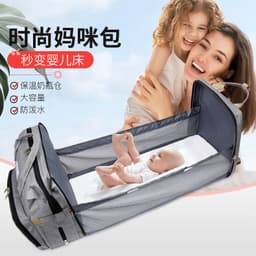 image-New Fashion Mommy Bag Folding Crib Mother and Baby Bag Large Capacity Portable Baby Bottle Diaper Backpack Mommy Bag