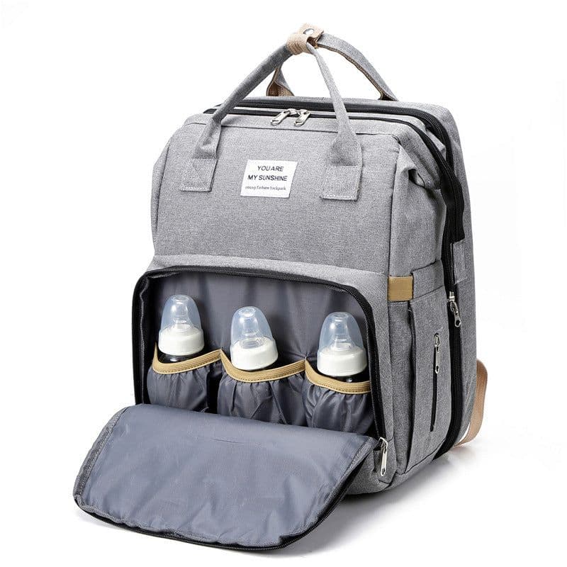 image-New Fashion Mommy Bag Folding Crib Mother and Baby Bag Large Capacity Portable Baby Bottle Diaper Backpack Mommy Bag