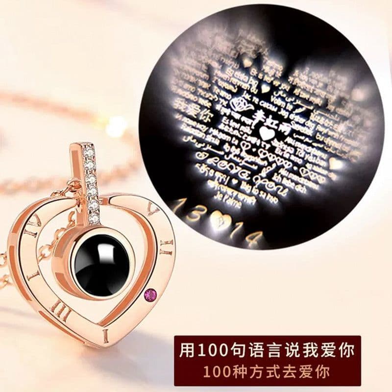 image-One hundred languages necklace Douyin net red with the same heart-shaped pendant in the memory of love