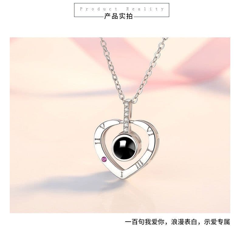 image-One hundred languages necklace Douyin net red with the same heart-shaped pendant in the memory of love