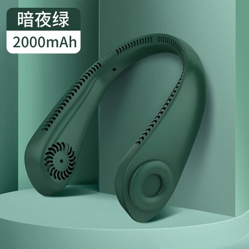 image-Hanging neck fan portable lazy leafless brush hanging neck rechargeable small fan brush spot cross-border one-piece drop shipping