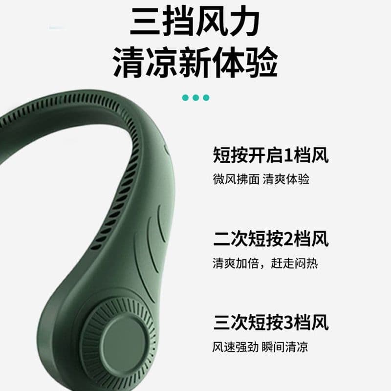 image-Hanging neck fan portable lazy leafless brush hanging neck rechargeable small fan brush spot cross-border one-piece drop shipping