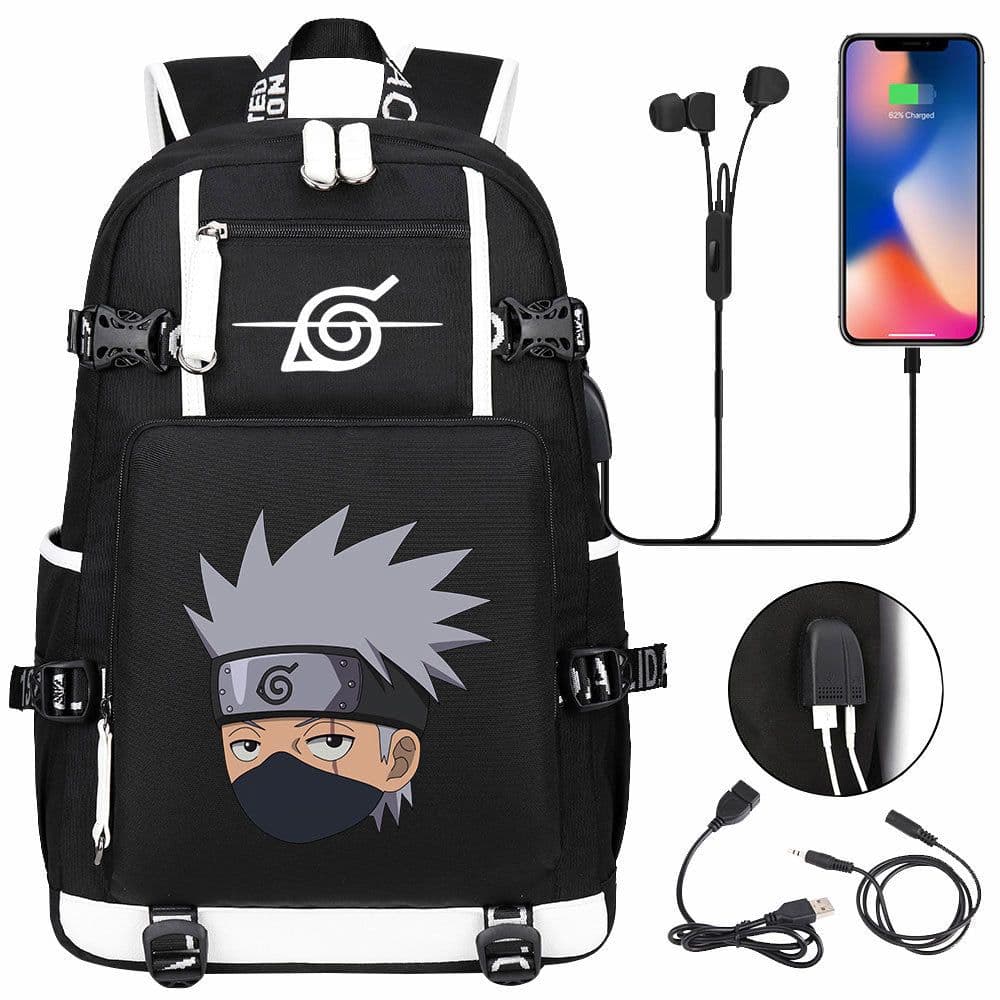 image-New Naruto print USB youth student schoolbag men and women casual large-capacity travel backpack